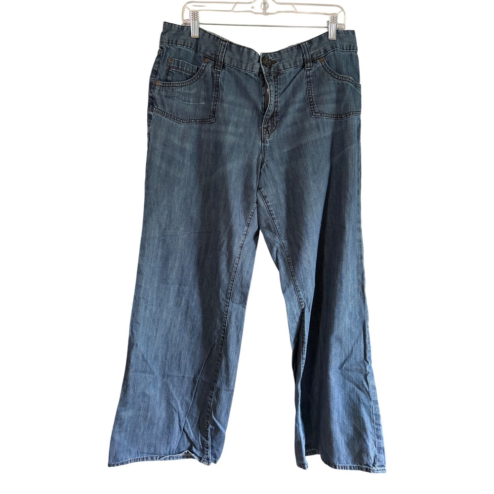Gap Jeans Women 16 Blue Denim Wide Leg Flare Pants Mid Rise Patch Pocket Casual